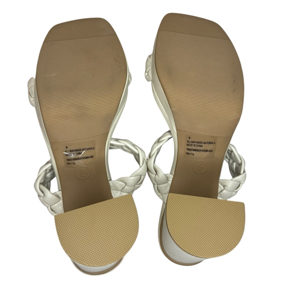 A New Day Braided Strap Block Heel Sandals Size 9 Cream Ivory Square Toe - Picture 6 of 7